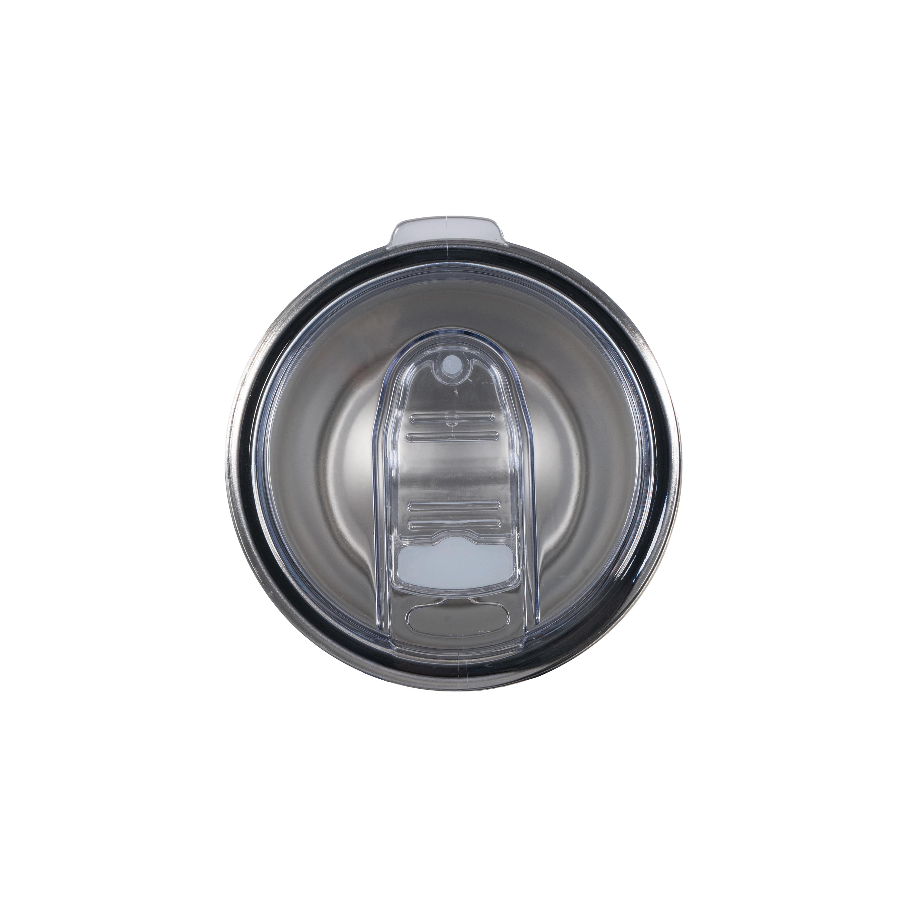 Top close up view of 890ml stainless steel drink tumbler with open clear lid.