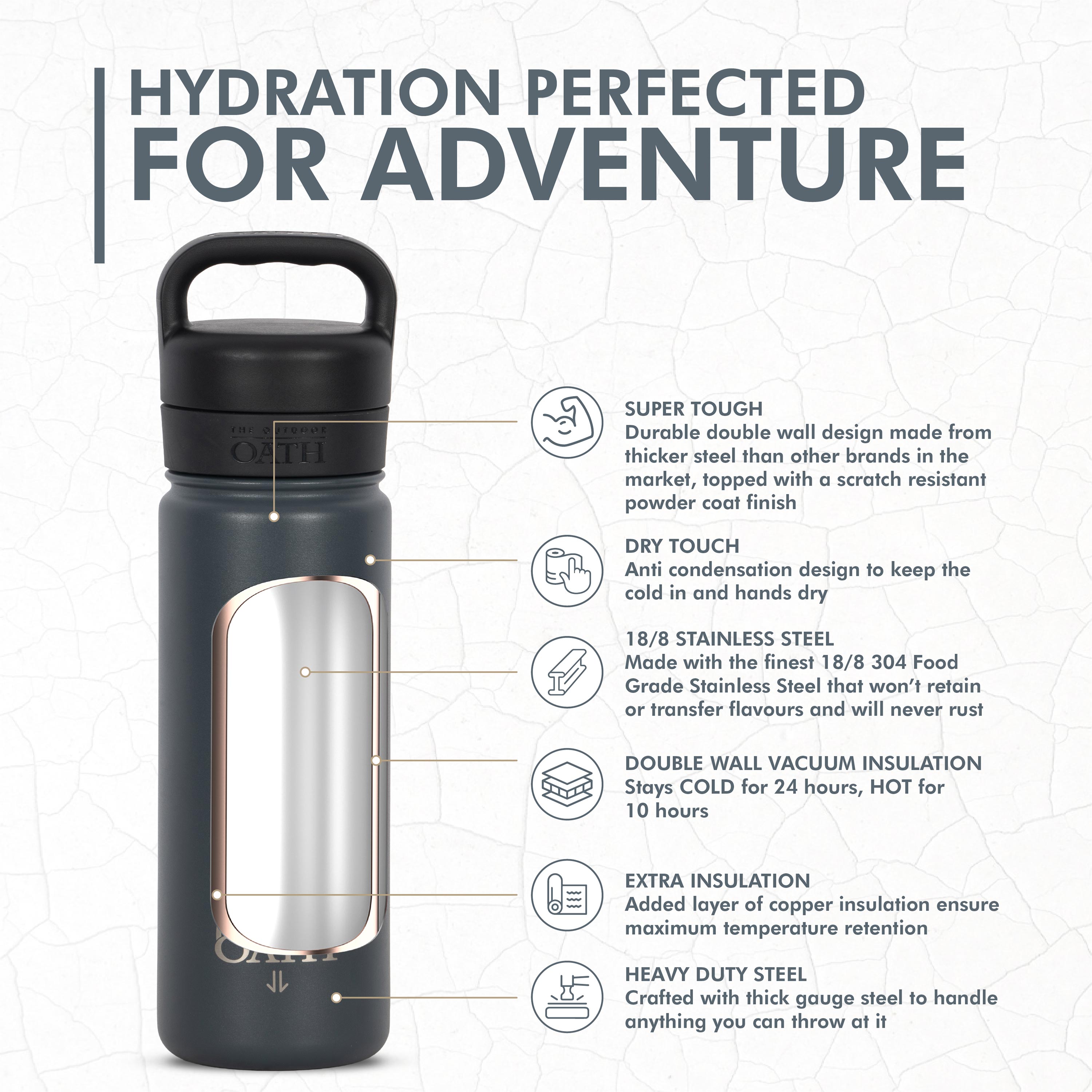 durable stainless steel bottle with double wall insulation and dry touch design