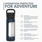 vacuum insulated water bottle with extra insulation keeps drinks hot and cold for adventure