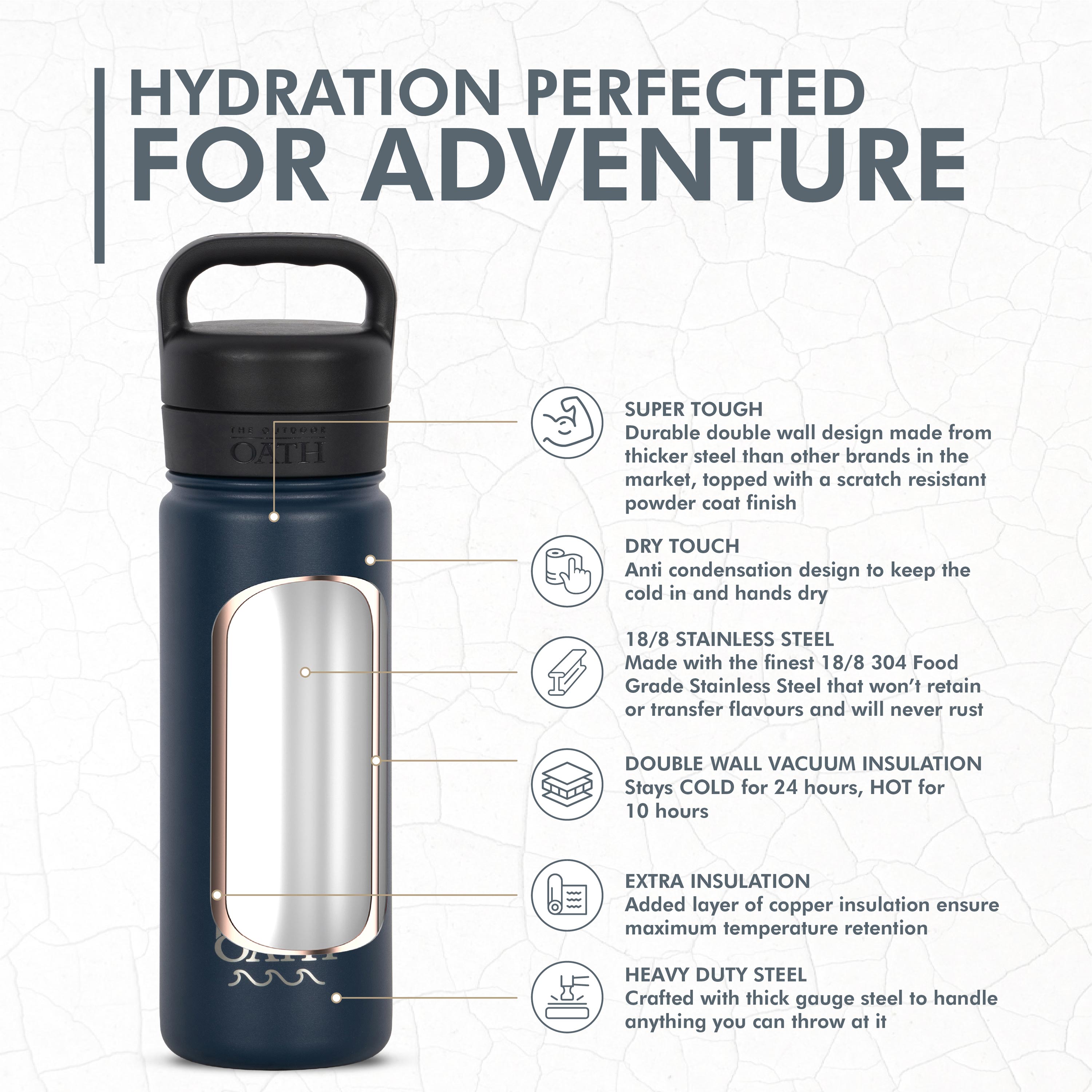 vacuum insulated water bottle with extra insulation keeps drinks hot and cold for adventure