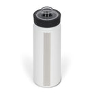 Rear view from above of white 530ml stainless steel drink bottle with open clear lid and silver etched wave pattern on side.