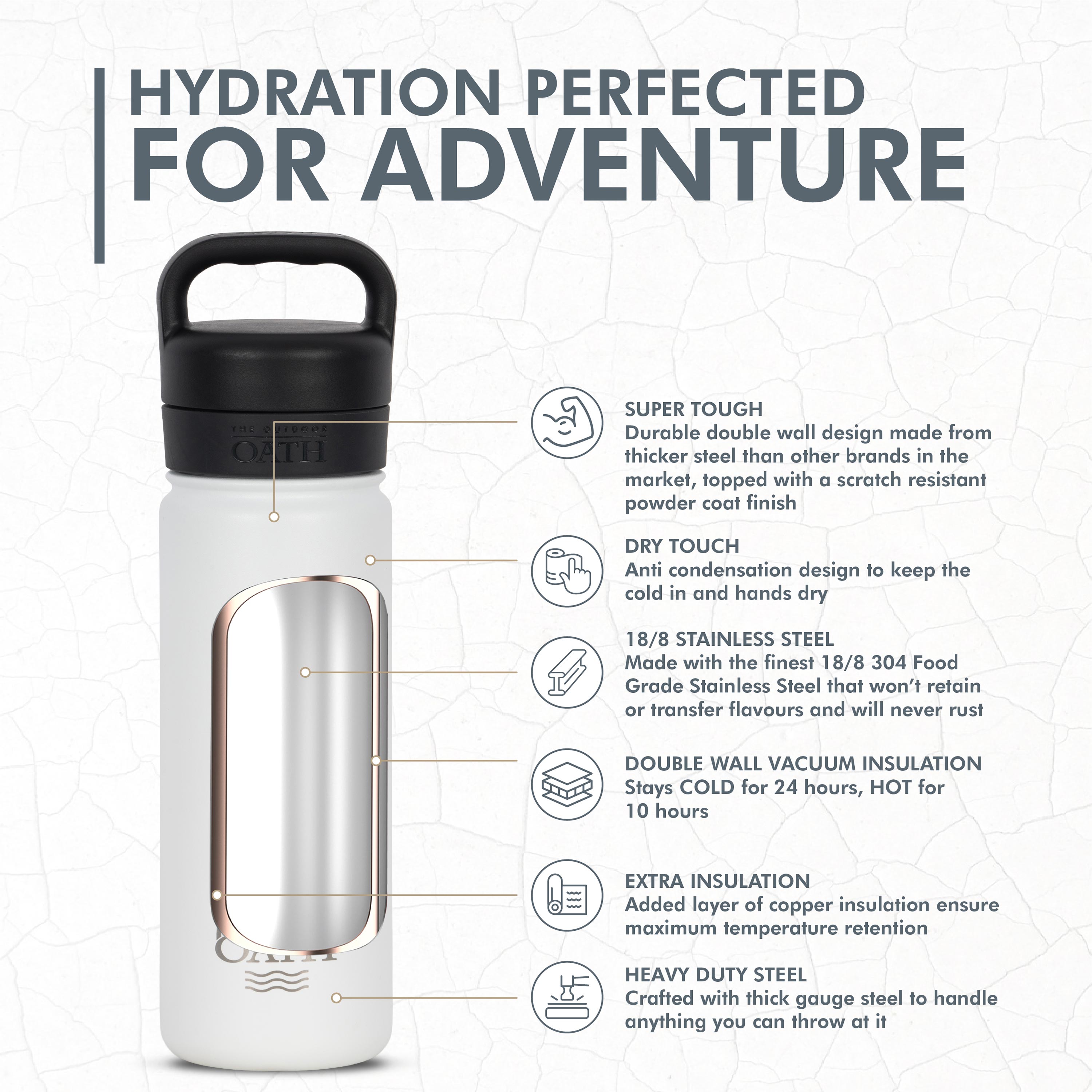 Insulated stainless steel water bottle with double wall vacuum for outdoor adventure hydration