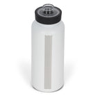 Rear view from above of white 960ml stainless steel drink bottle with open clear lid and silver etched wave pattern on side.