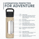 Outdoor hydration bottle with vacuum insulation and temperature retention features