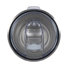 Top close up view of 590ml stainless steel drink tumbler with open clear lid.
