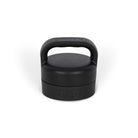 Close up front view of closed drink bottle black lid and insulated handle.